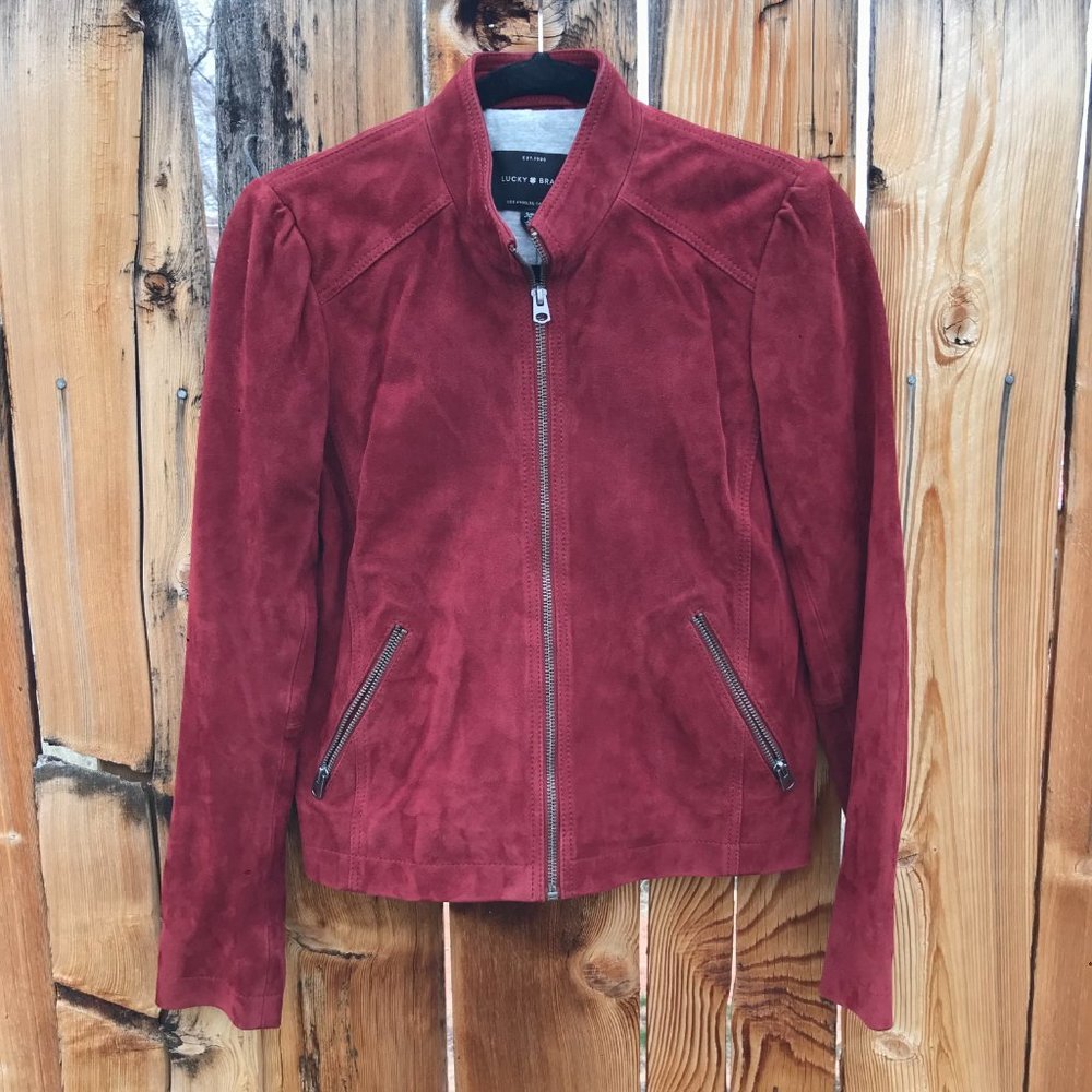 Lucky Brand suede puff sleeve jacket | Red | Size small - Picture 6 of 10